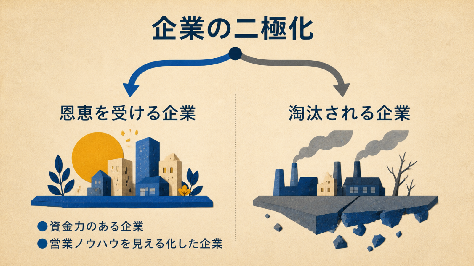 AI技術によって企業が二極化する様子を示す図