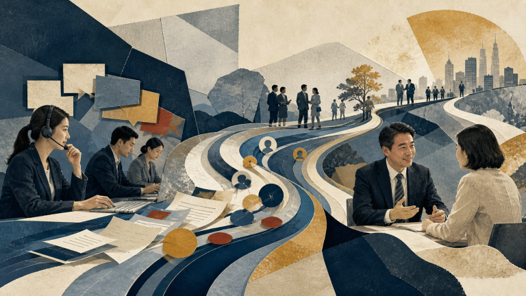 問い合わせ管理の流れが顧客との対話と営業の成長へつながるエディトリアルイラスト