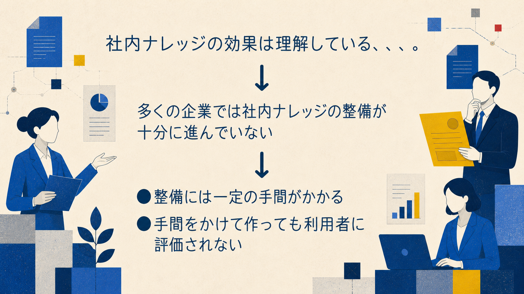 社内ナレッジ整備の効果と課題を示す構成図